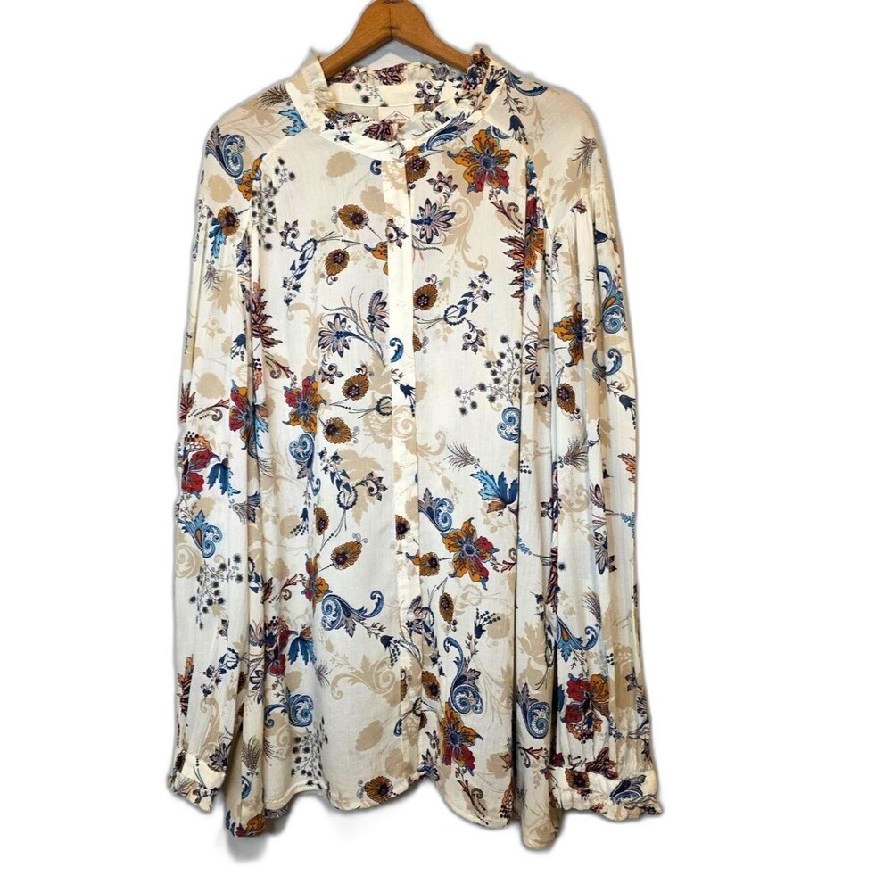 NWT St. John's Bay Blouse Long Sleeve Floral Button Front Cottage Size 3X